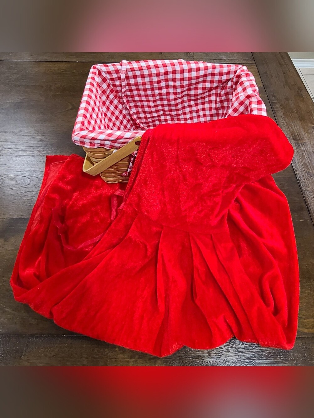 Little Red Riding Hood Velvet Cape & Gingham-lined Basket (Child Medium Set)
